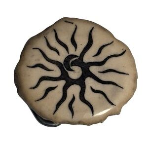 Hand-Carved Antler Belt Buckle Sun Moon Design Signed Burns Western